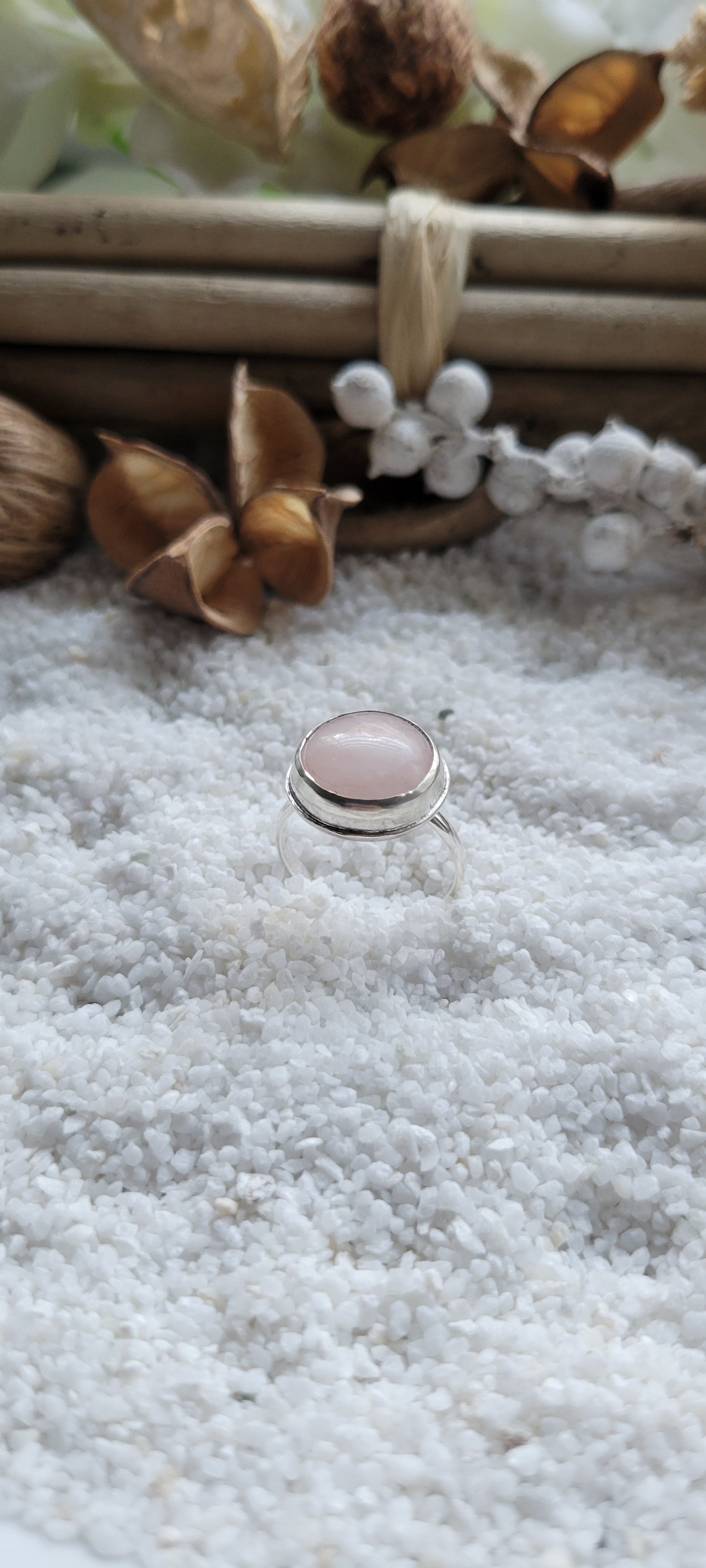 Rose Quartz Sterling Silver Ring Size 6.5