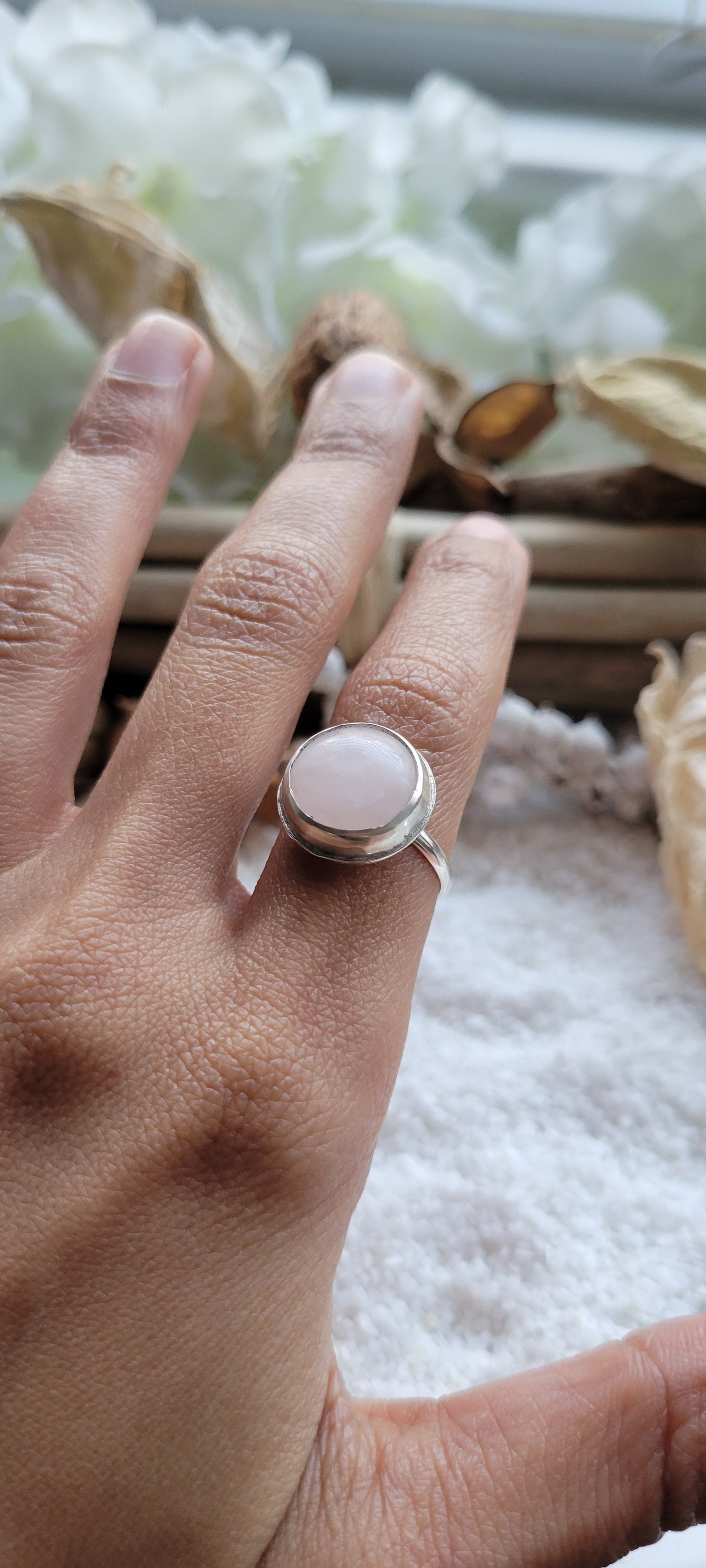 Rose Quartz Sterling Silver Ring Size 6.5