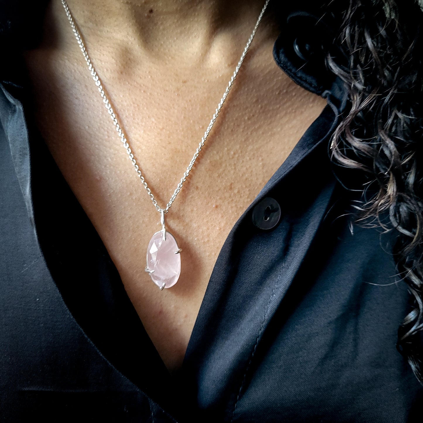 Rose Quartz Prong Pendant Necklace