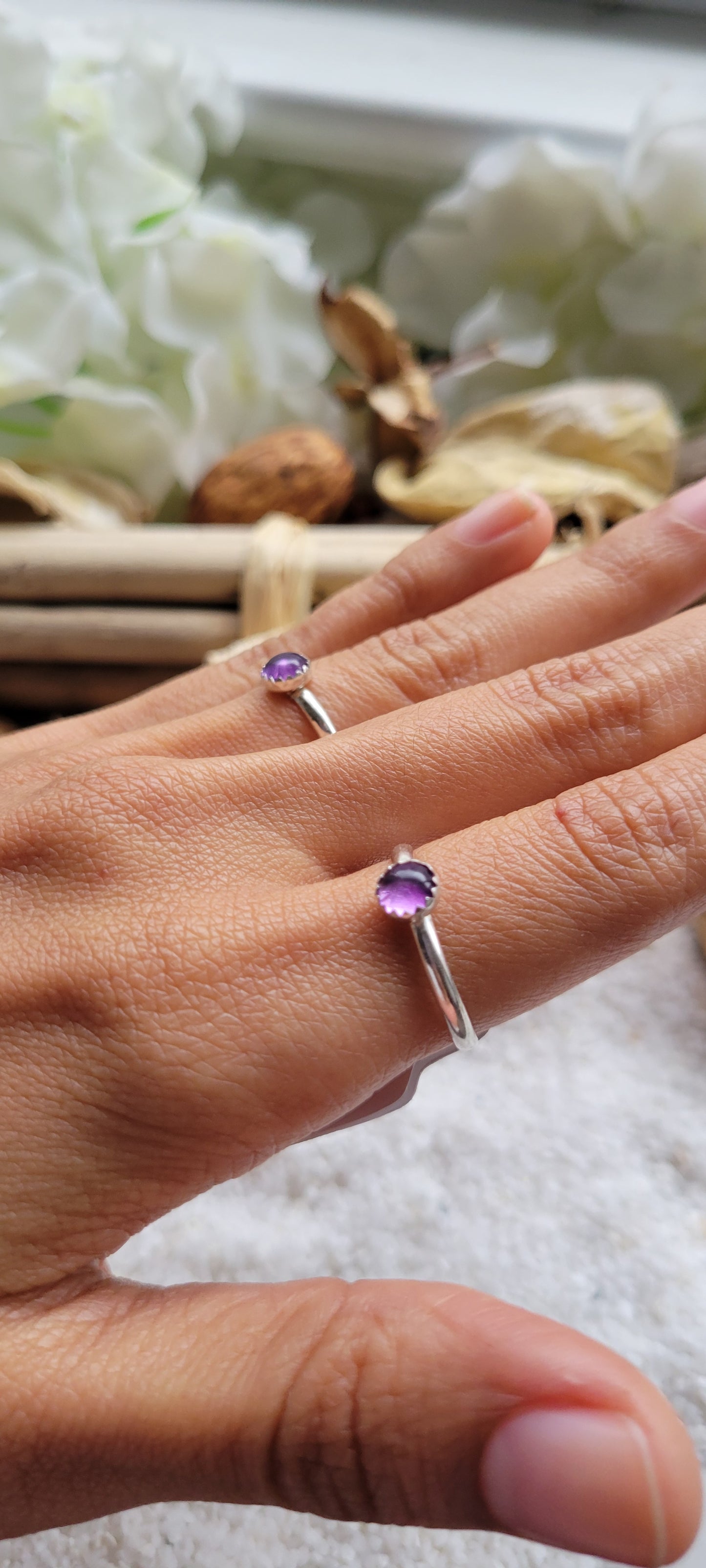 Amethyst Stacking Rings Sterling Silver Size 4.5 and 7