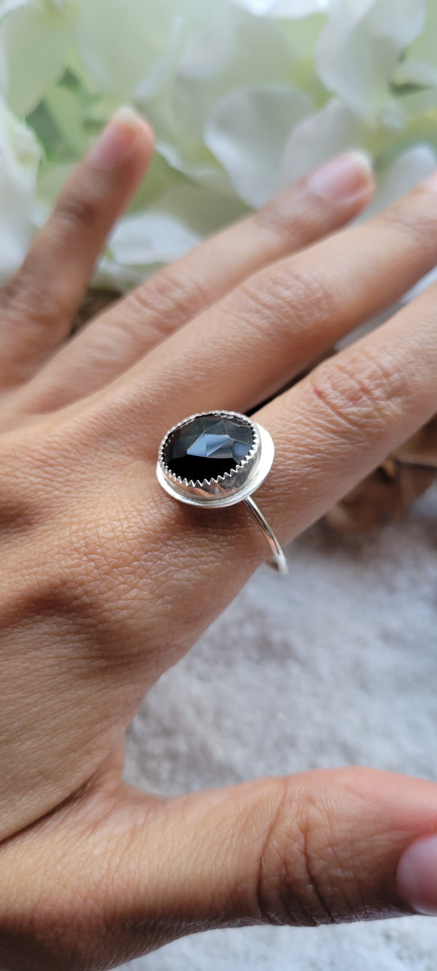 Black Onyx Silver Ring Size 10