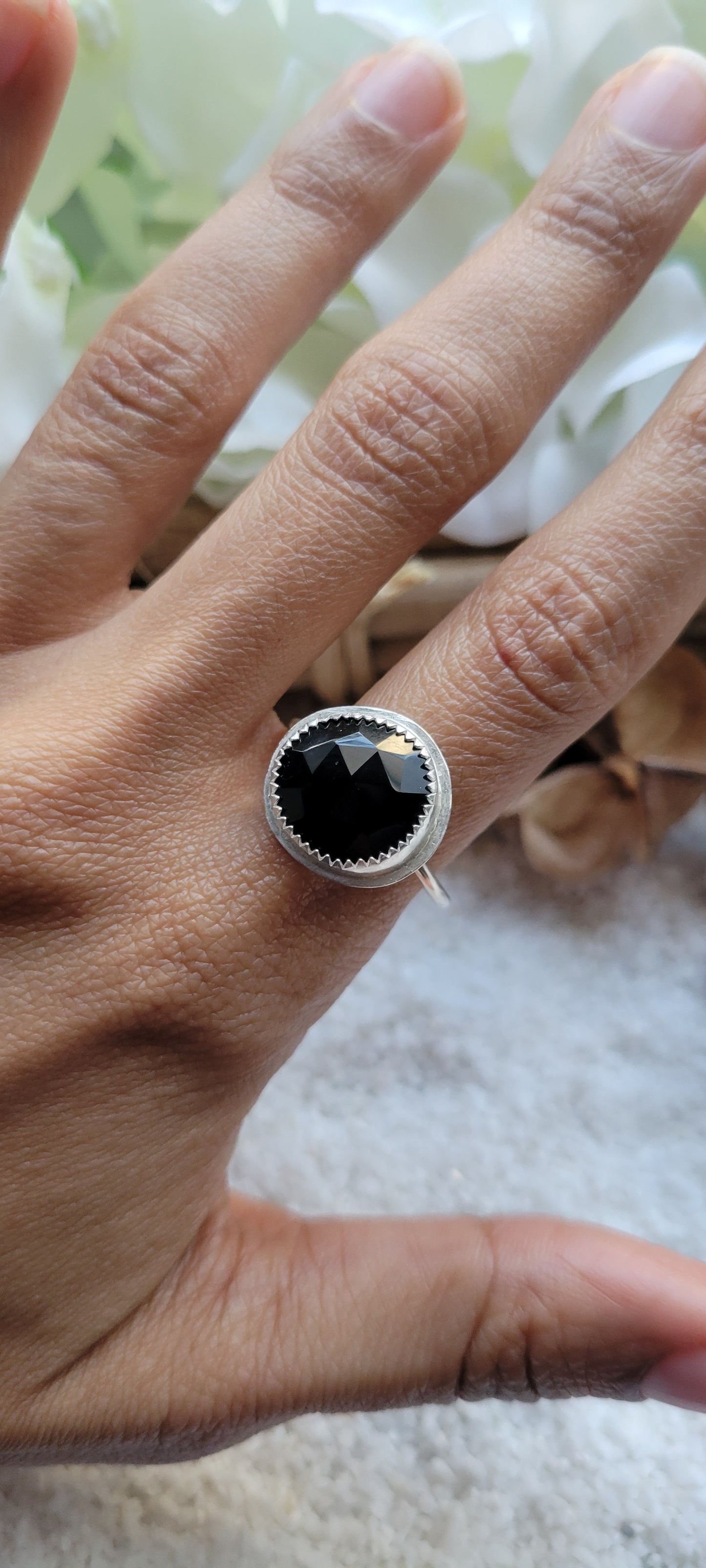 Black Onyx Silver Ring Size 10