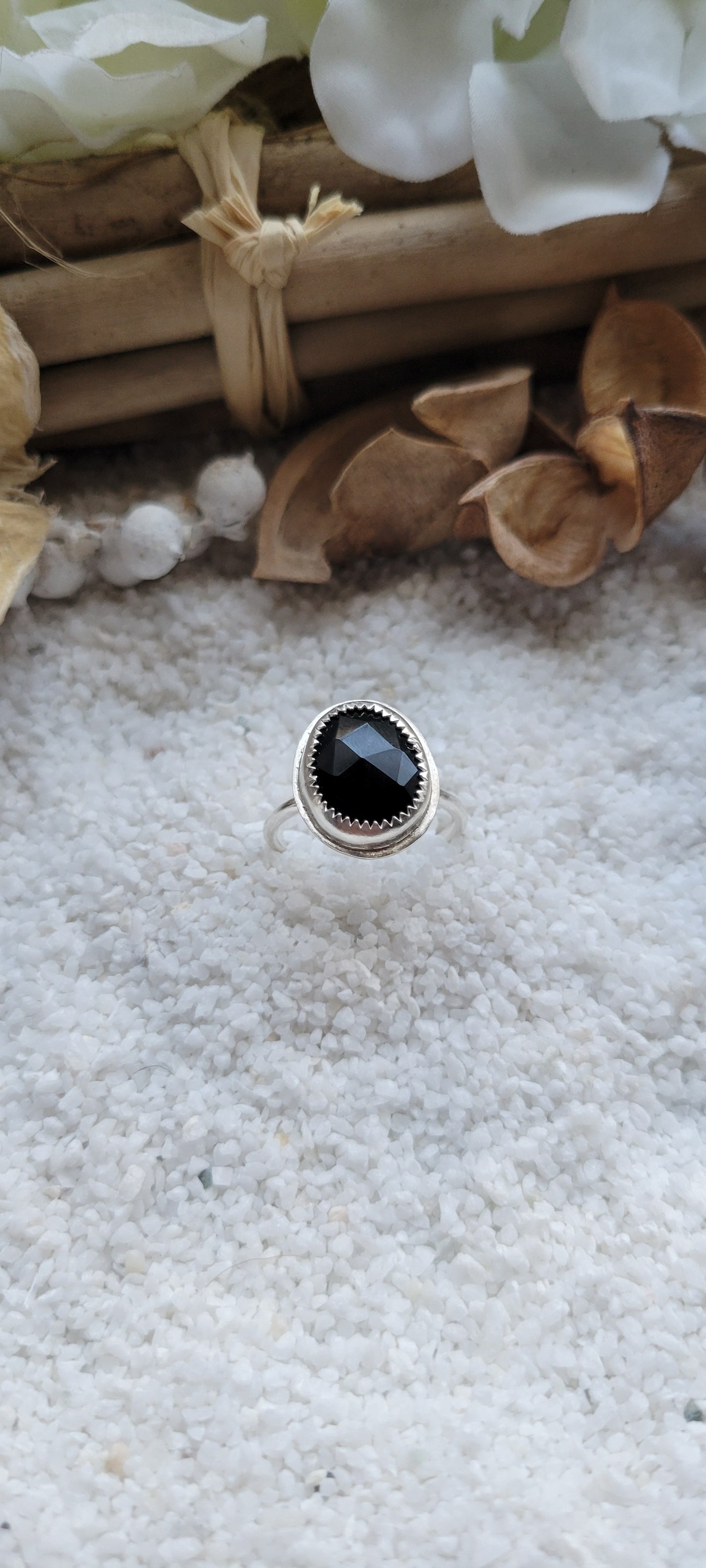 Black Onyx Silver Ring Size 6