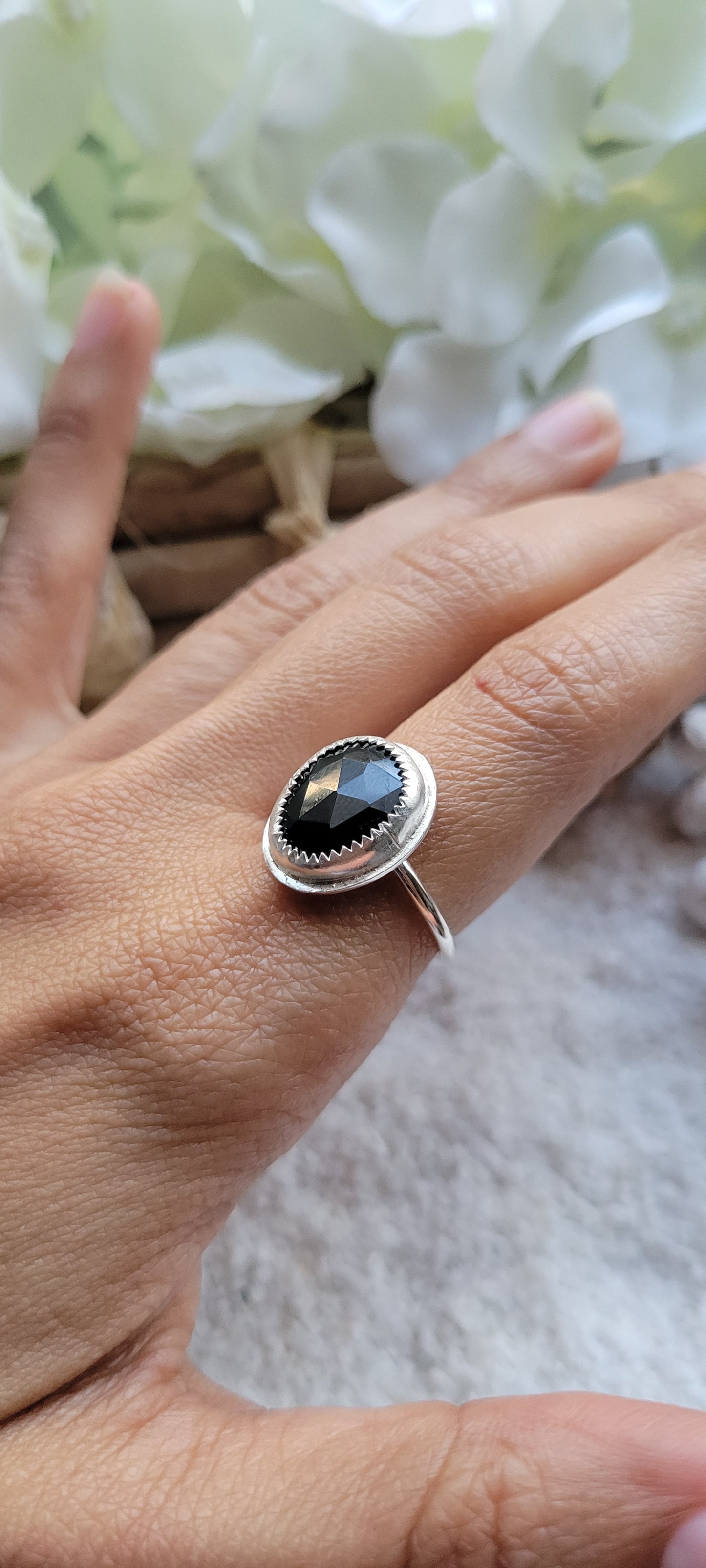 Black Onyx Silver Ring Size 6