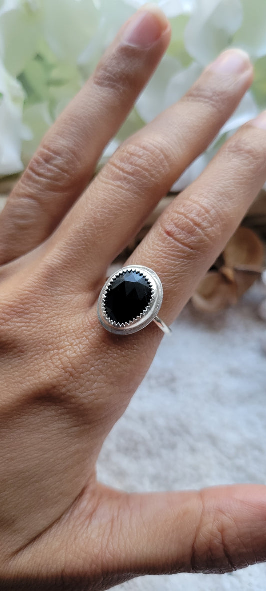 Black Onyx Silver Ring Size 6