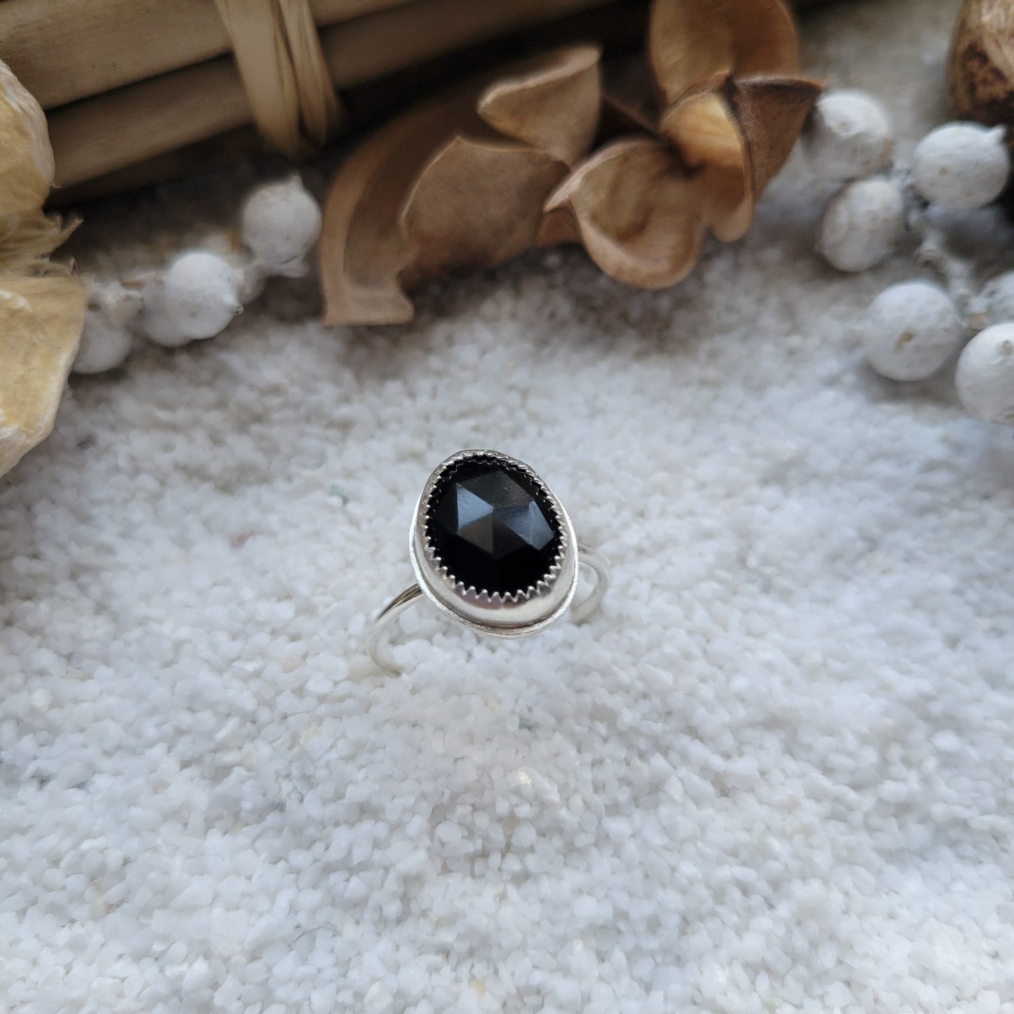 Black Onyx Silver Ring Size 9