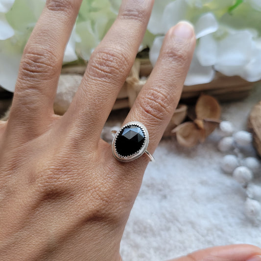 Black Onyx Silver Ring Size 9