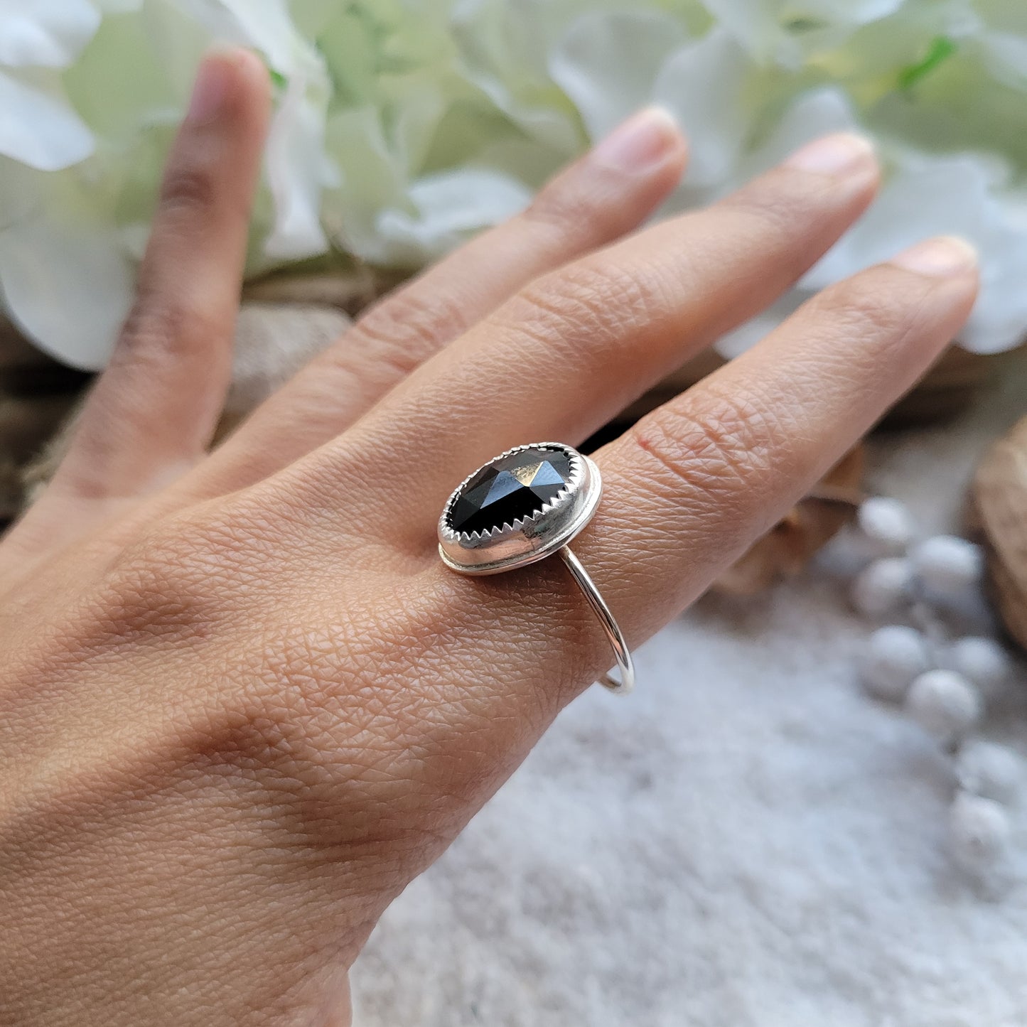 Black Onyx Silver Ring Size 9