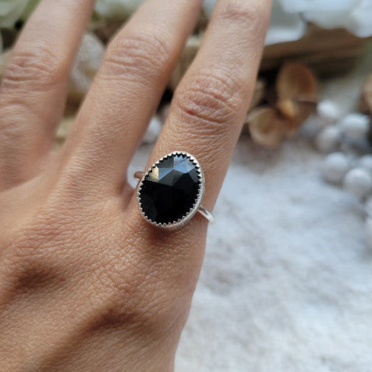 Black Onyx Silver Ring Size 7