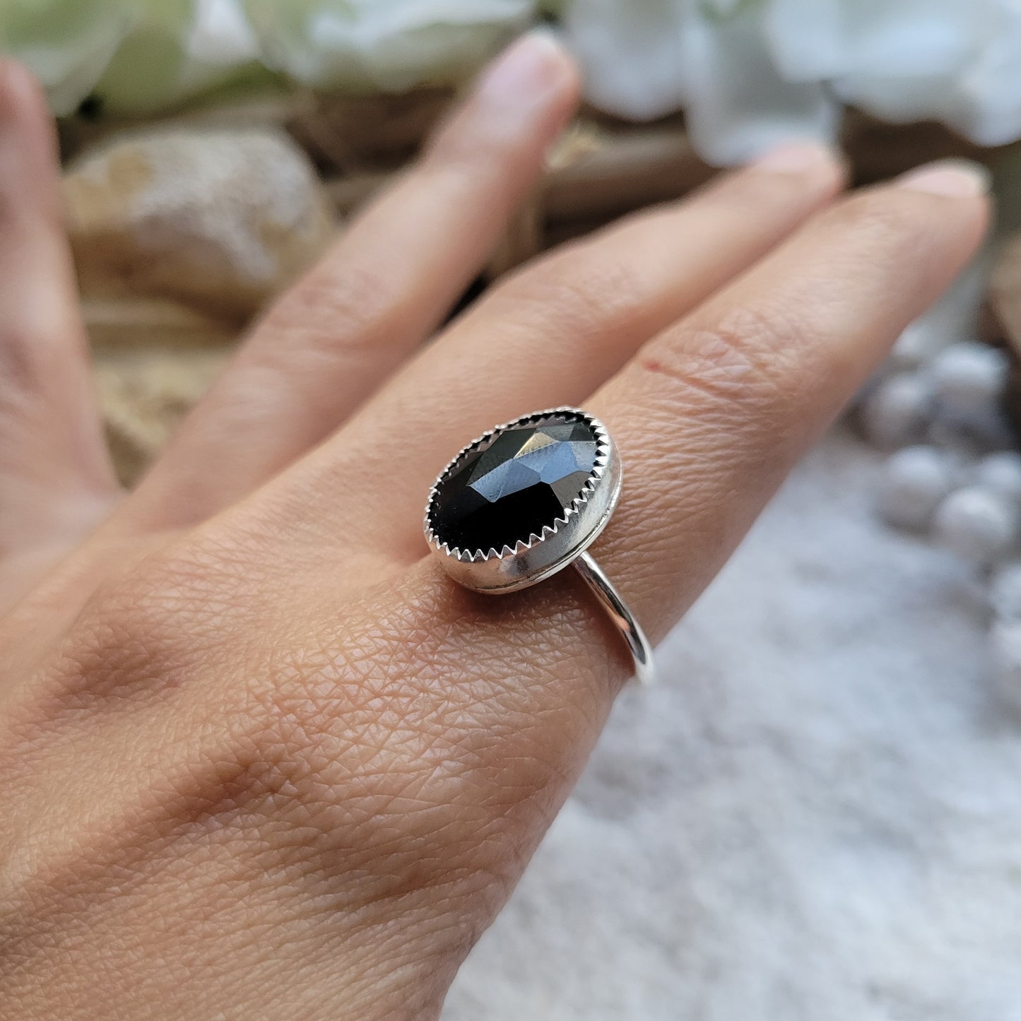 Black Onyx Silver Ring Size 7