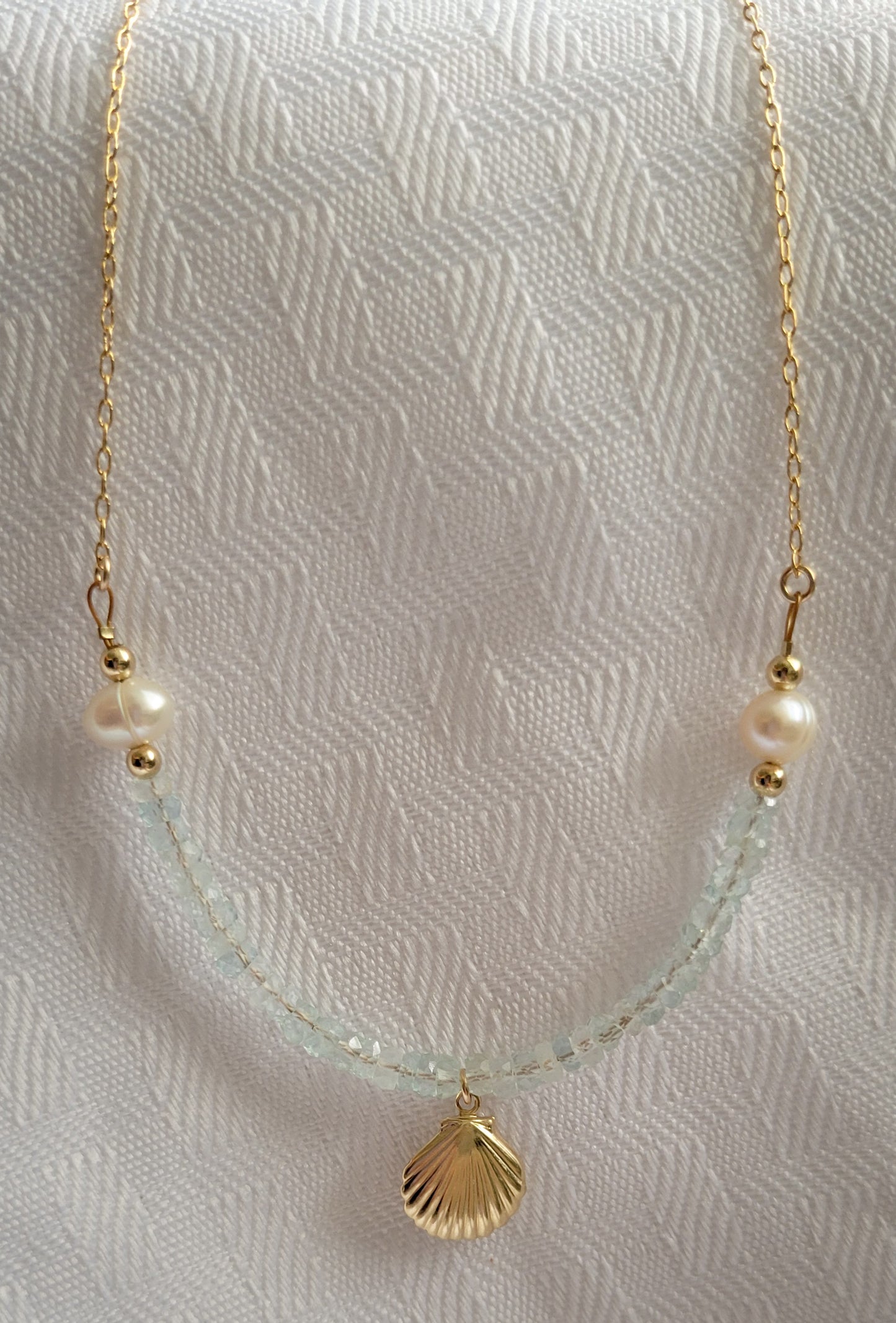 Shell Charm Aquamarine Gemstone 14k Gold-filled Necklace