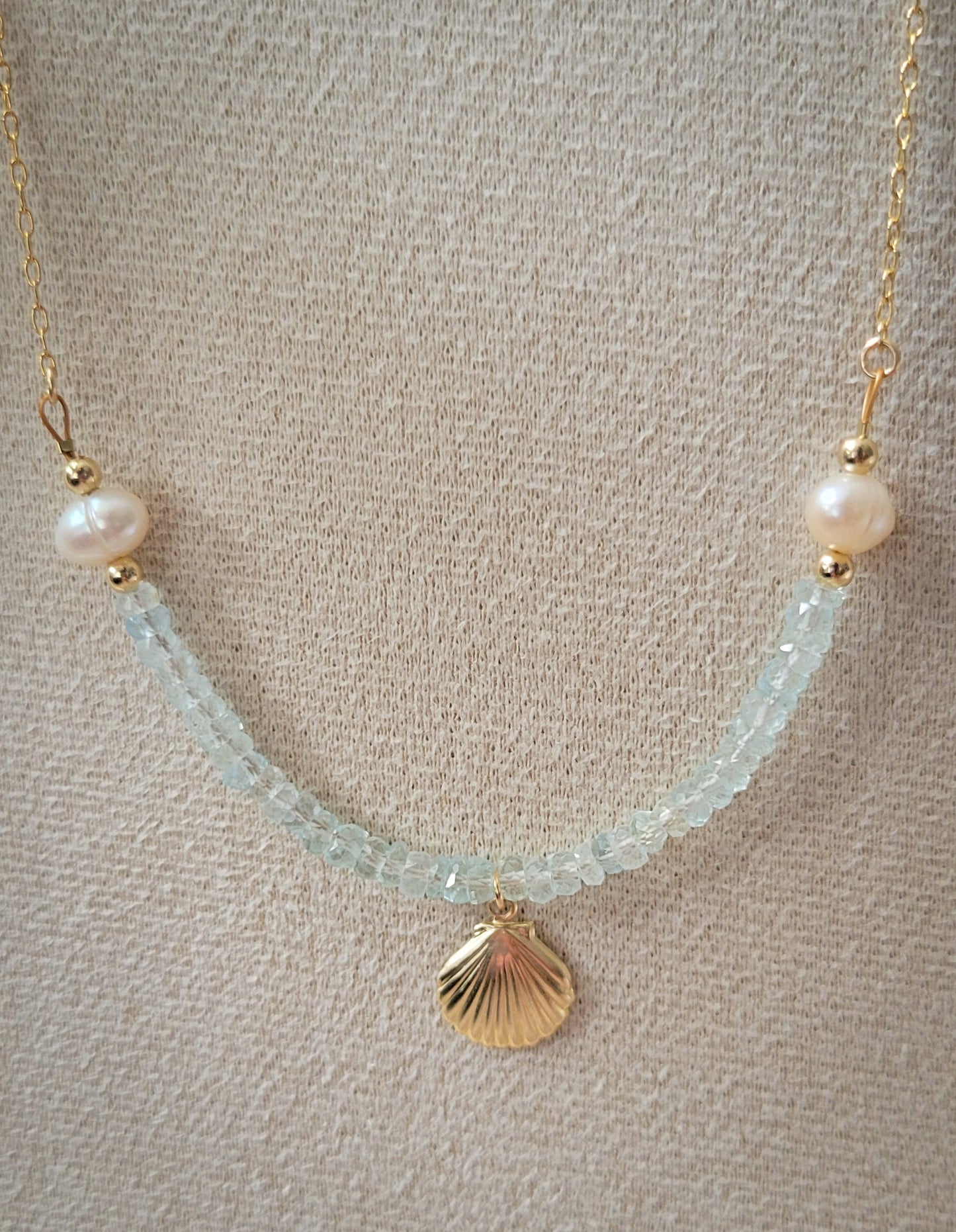 Shell Charm Aquamarine Gemstone 14k Gold-filled Necklace