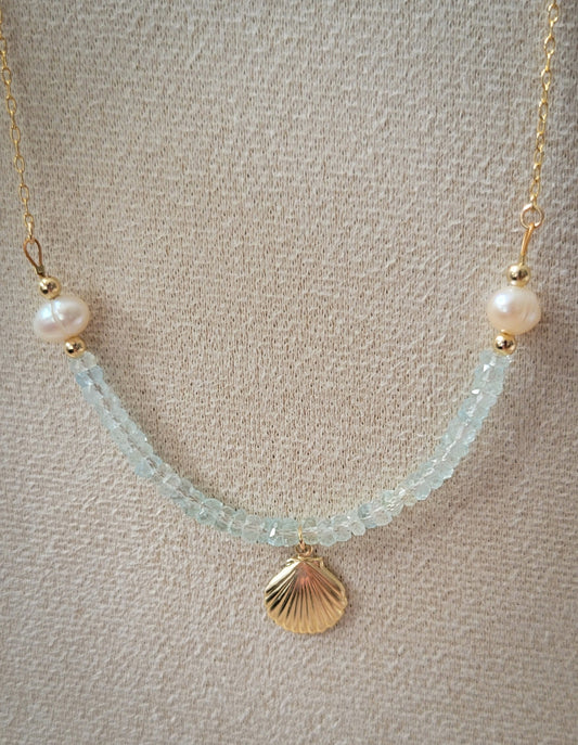 Shell Charm Aquamarine Gemstone 14k Gold-filled Necklace