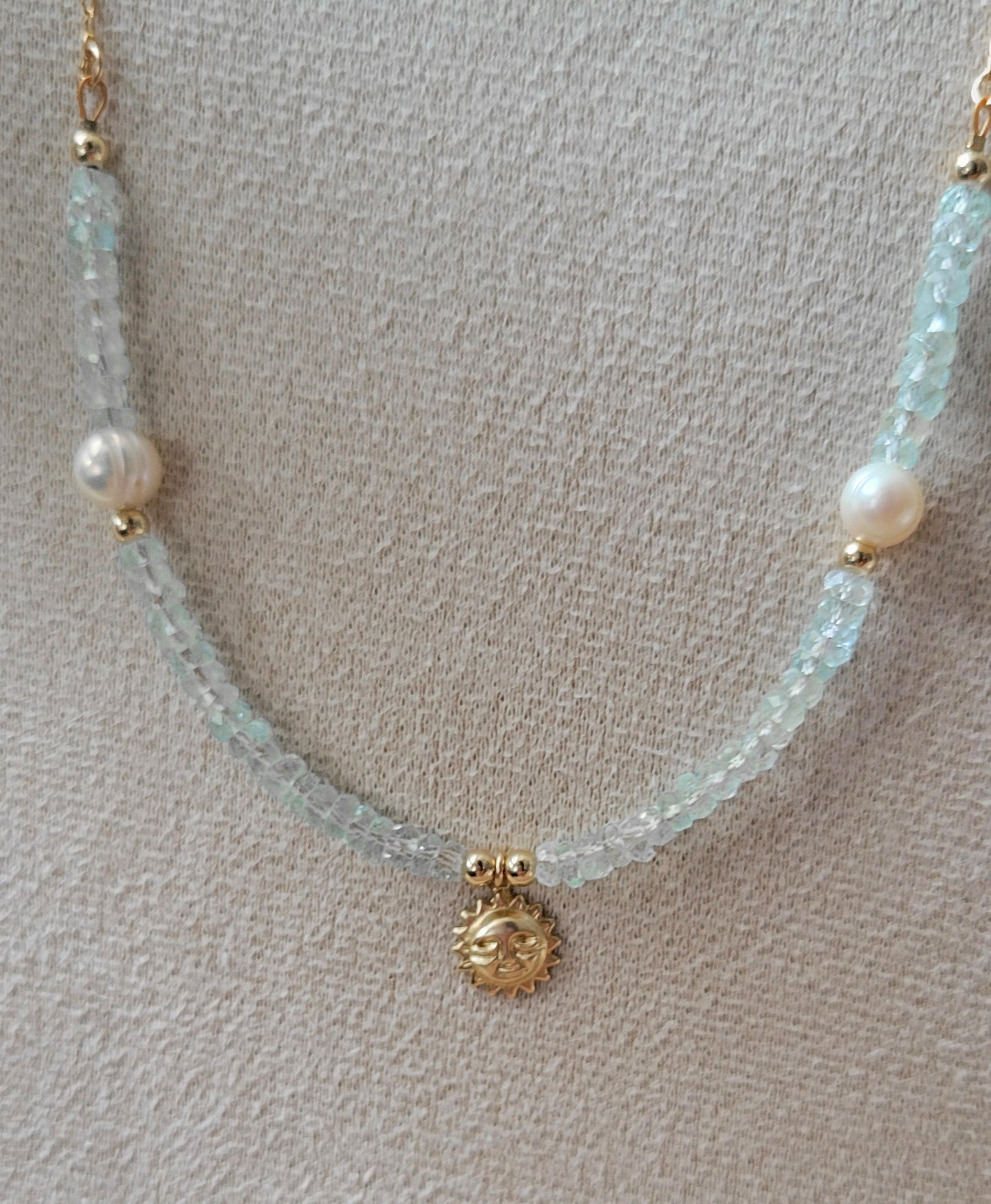 Sun Charm Aquamarine Gemstone 14k Gold-filled Necklace