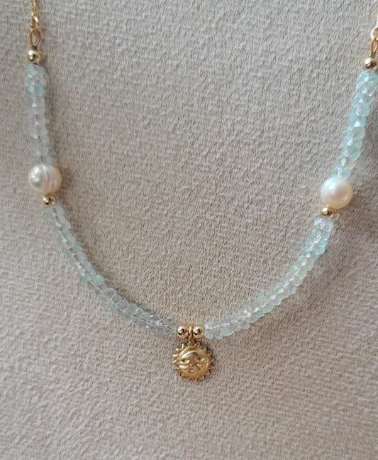 Sun Charm Aquamarine Gemstone 14k Gold-filled Necklace