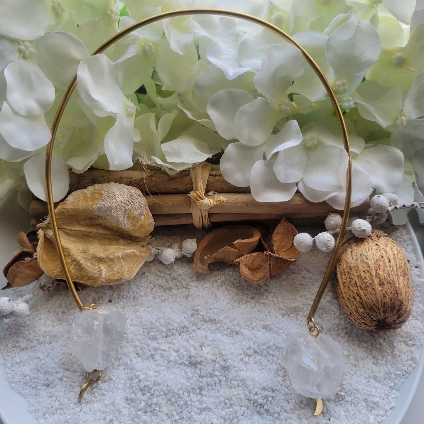 Brass Necklace with Raw Clear Quartz