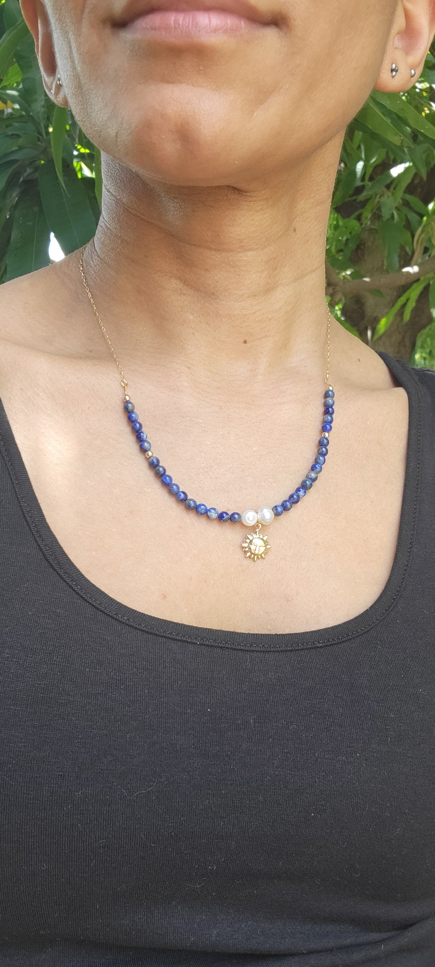 Lapis Lazuli Sun Charm 14k Gold-filled Necklace