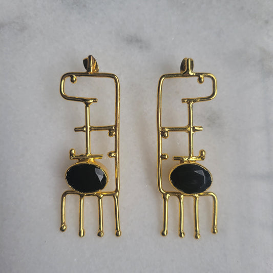 18k Gold Plated Black Black Onyx Earrings