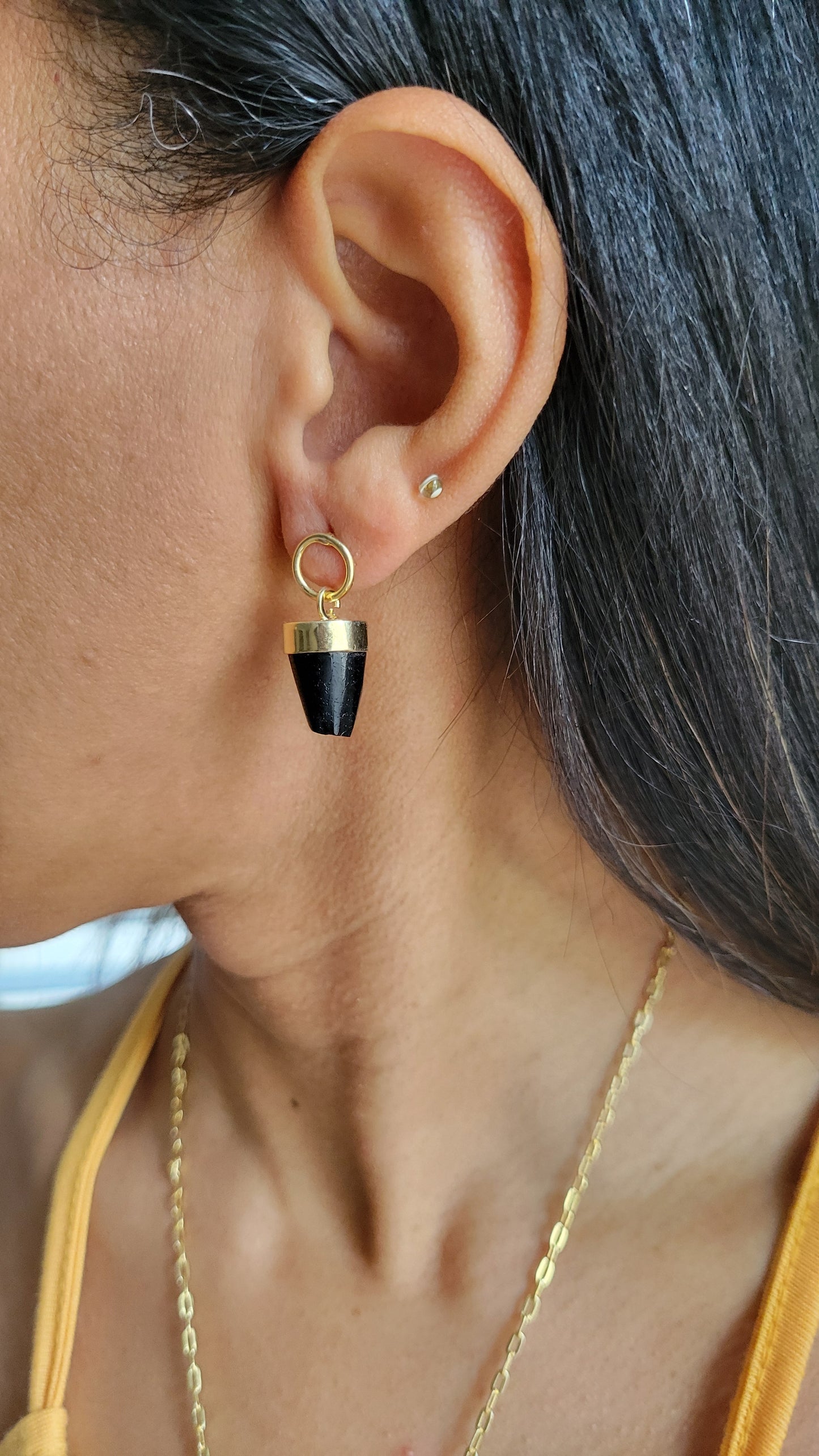 Black Tourmaline Earrings Gold Plated