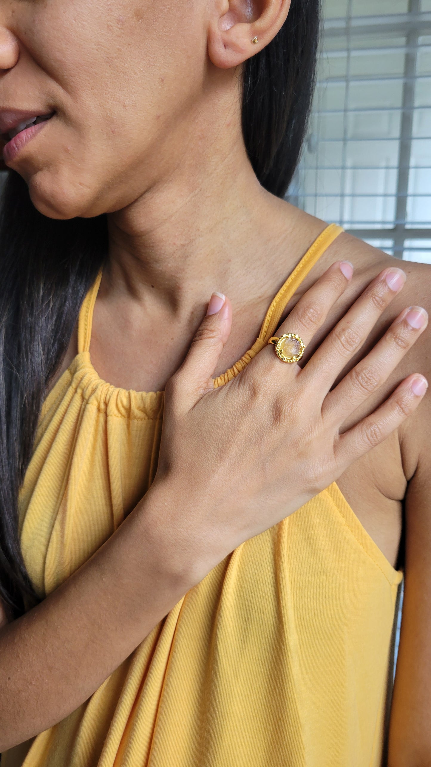 Natural Raw Citrine Gold Plated Size 5