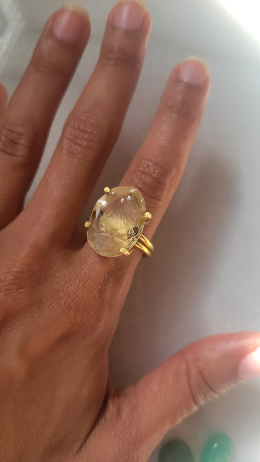 Raw Citrine Gold Plated Ring Size 8