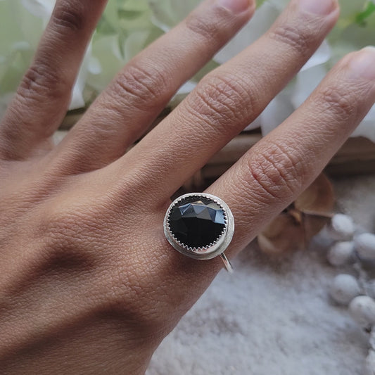 Black Onyx Silver Ring Size 10