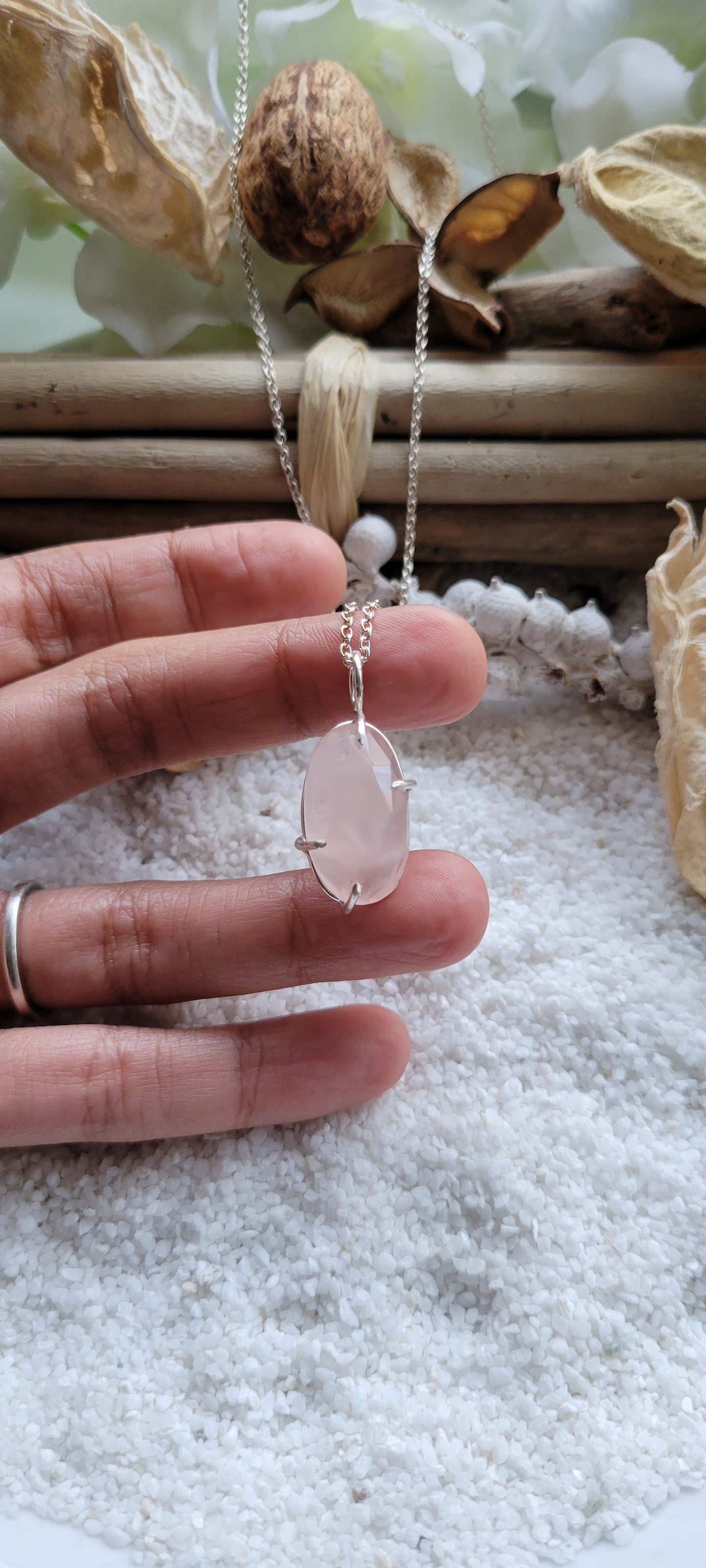 Rose Quartz Prong Pendant Necklace