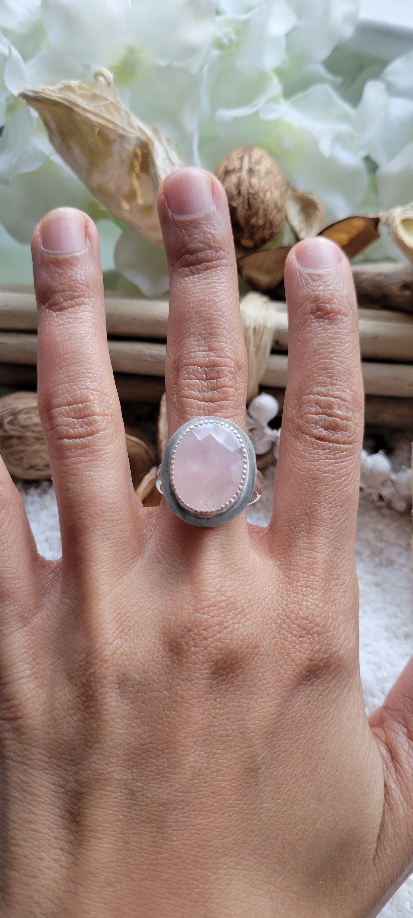 Rose Quartz Statement Ring Size 8