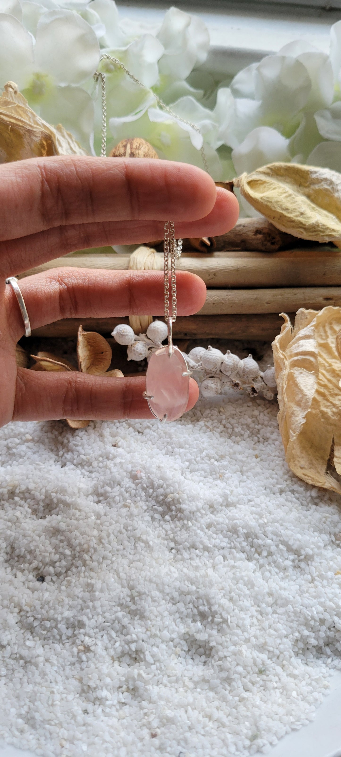 Rose Quartz Prong Pendant Necklace