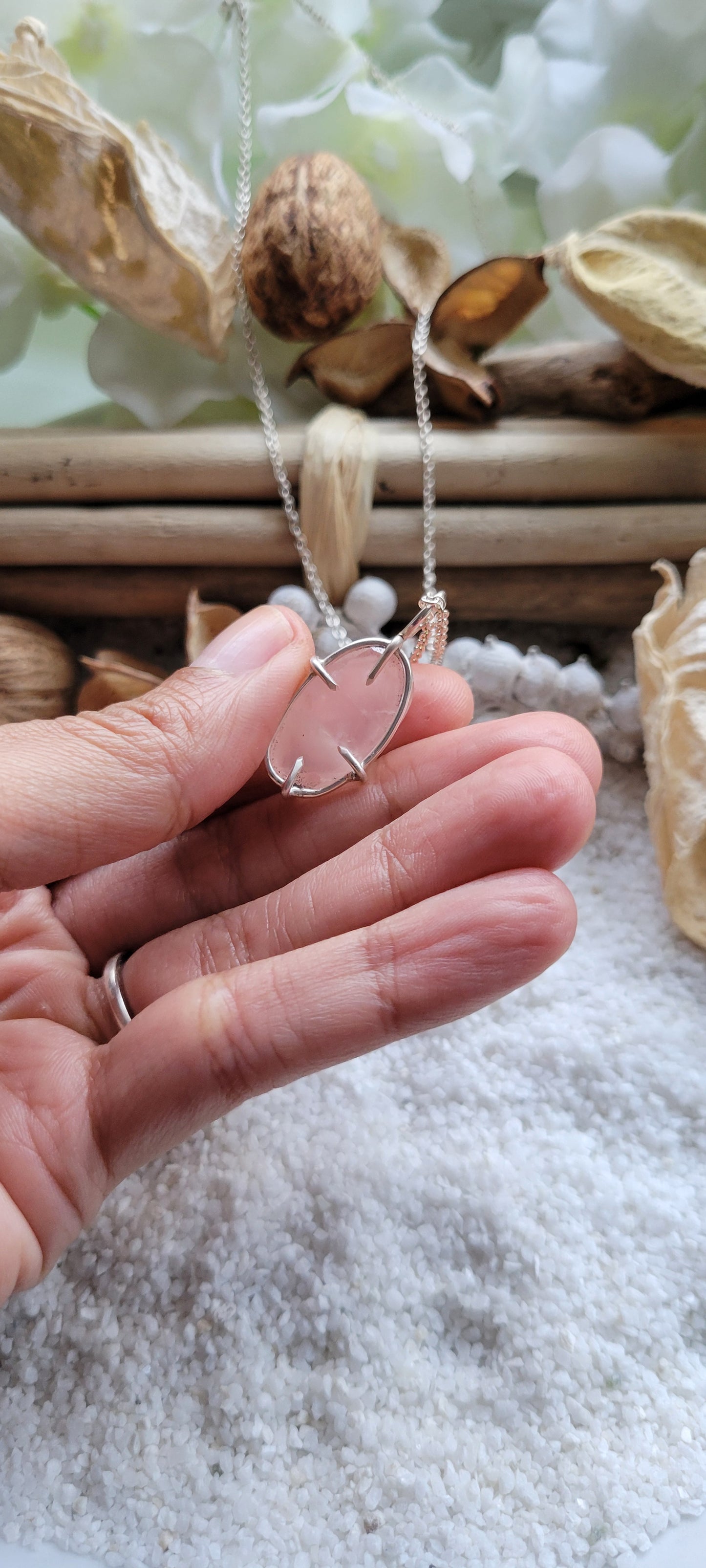 Rose Quartz Prong Pendant Necklace