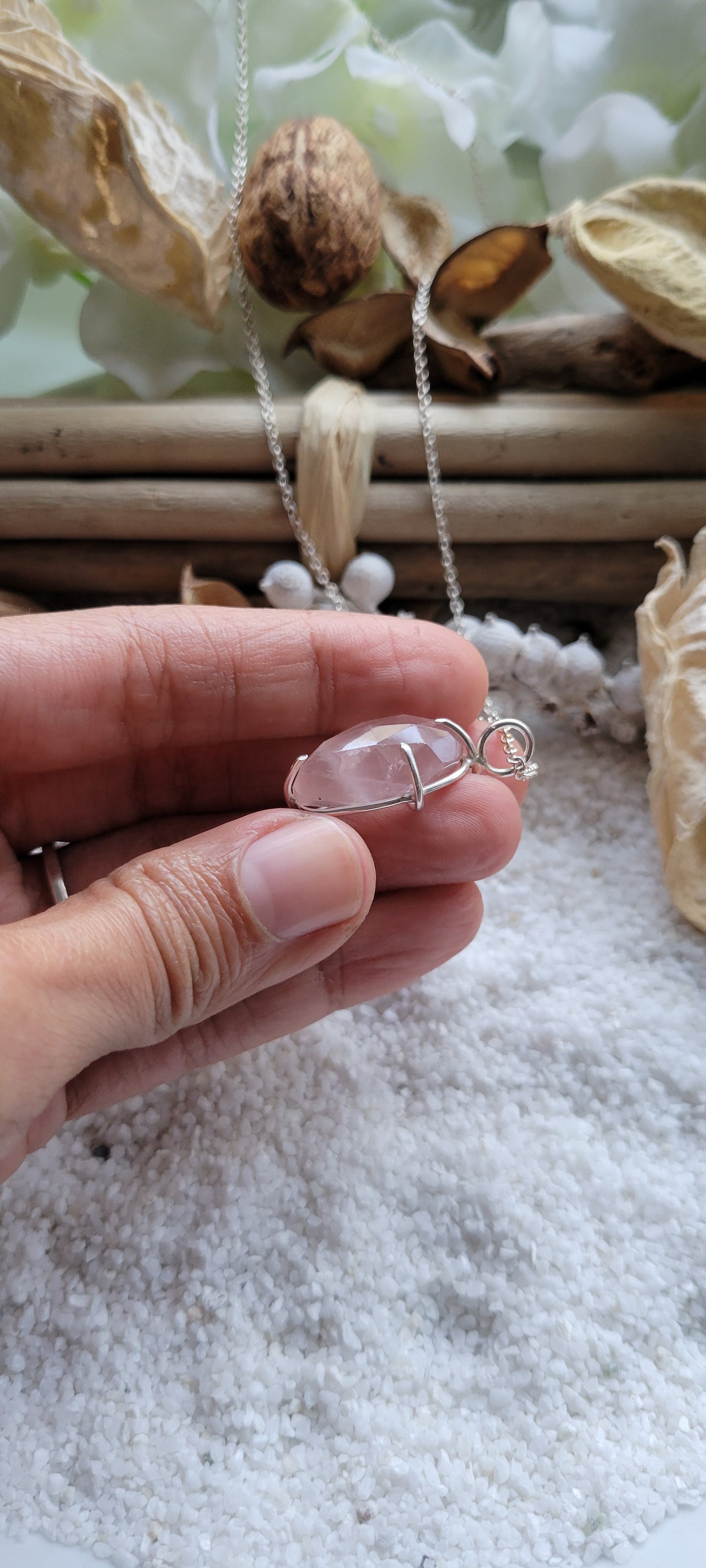 Rose Quartz Prong Pendant Necklace