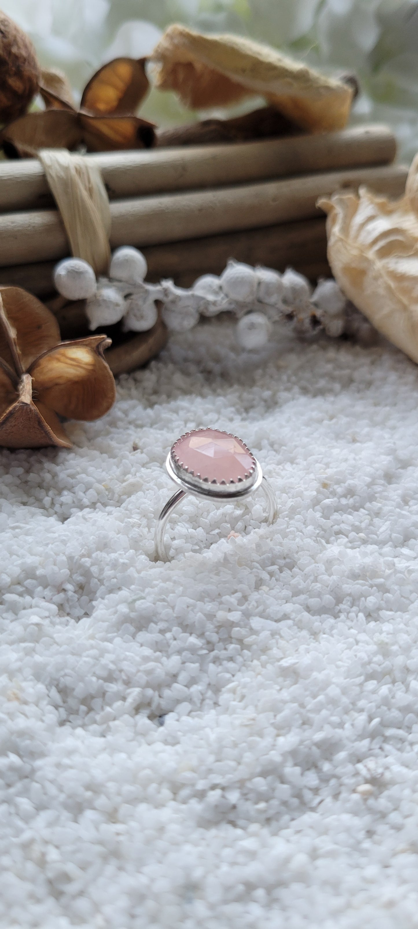 Rose Quartz Faceted Sterling Silver Ring Size 7.5