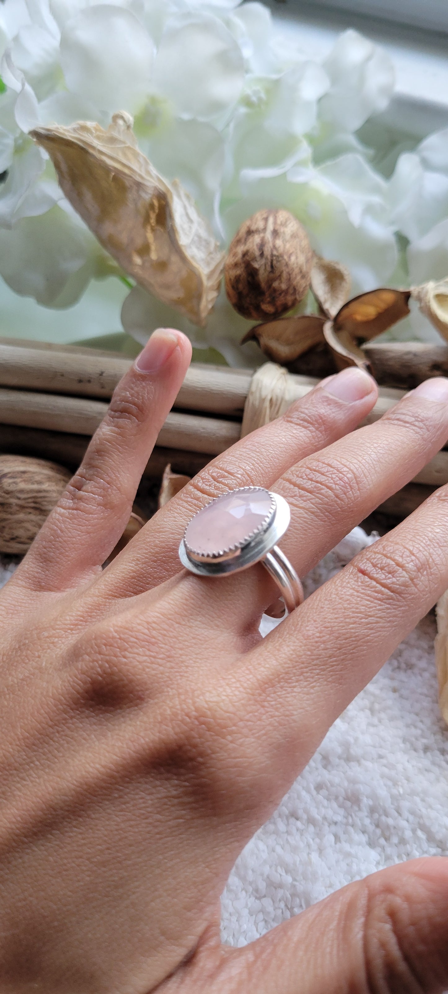 Rose Quartz Statement Ring Size 8