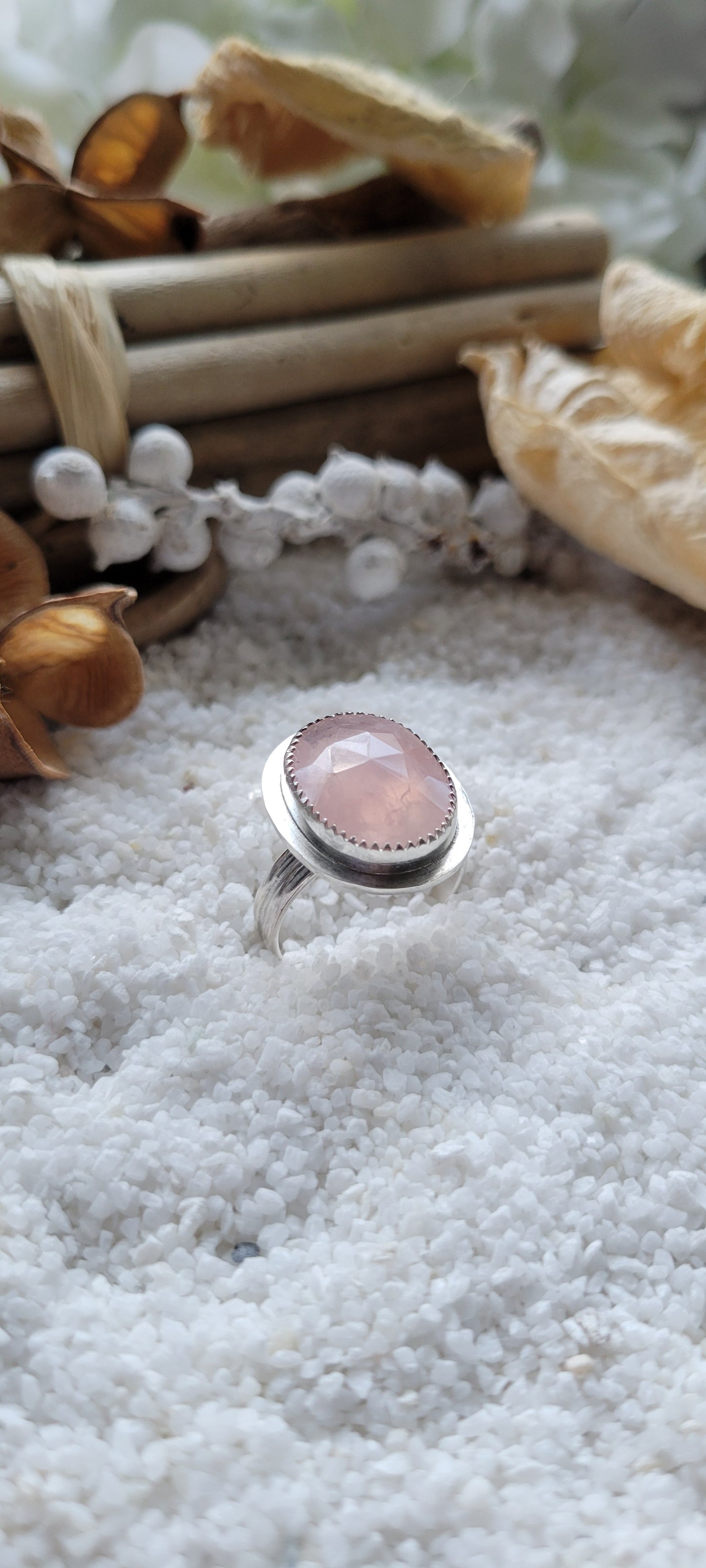 Rose Quartz Statement Ring Size 8