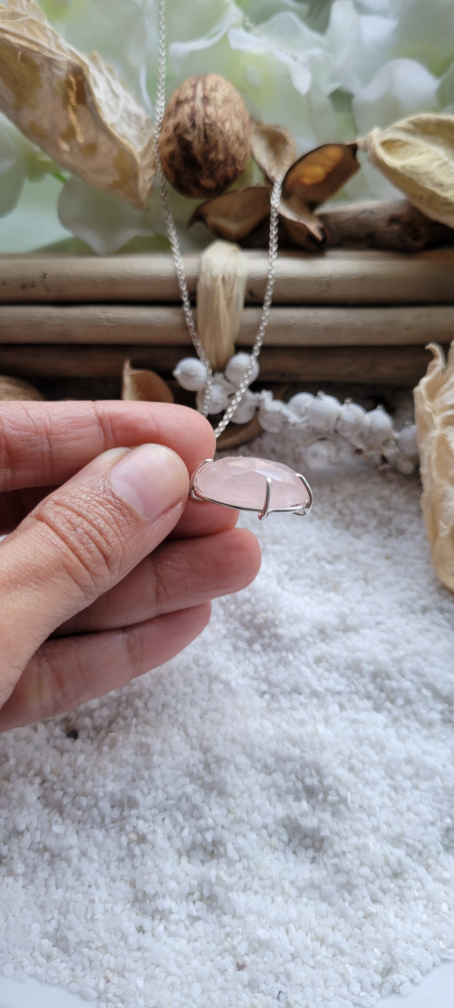 Rose Quartz Prong Pendant Necklace